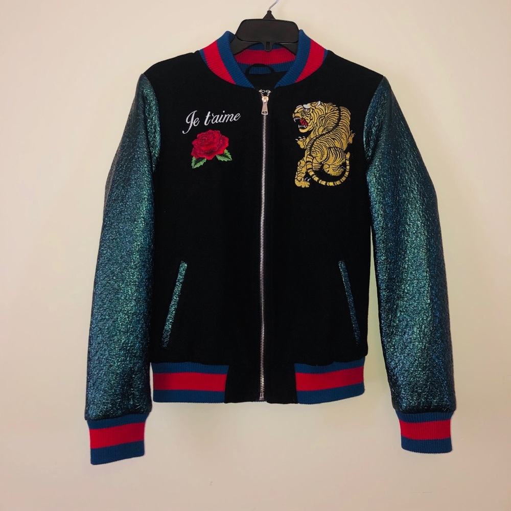 Black color block bomber jacket
